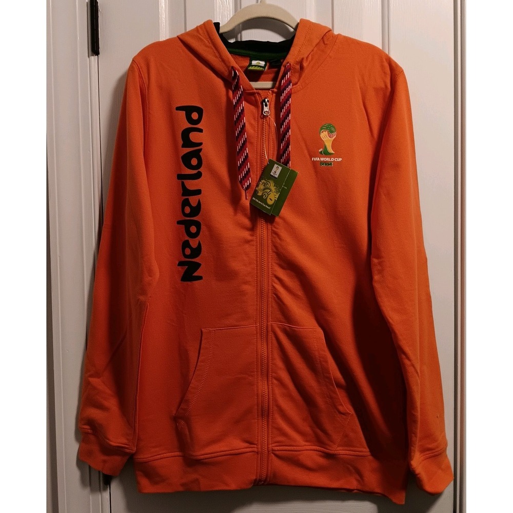 FIFA World Cup 2014 Brazil Nederland Zip Up Hoodie Mens Large Orange New